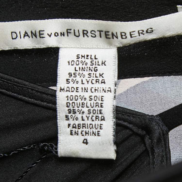 Pre Owned Diane Von Furstenberg Black Printed Silk Chiffon Ruffle Detail Midi Dress S