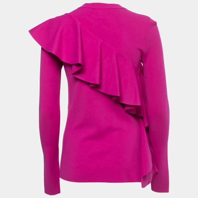 Pre Owned Diane von Furstenberg Pink Knit Ruffle Detail Sweater Top S
