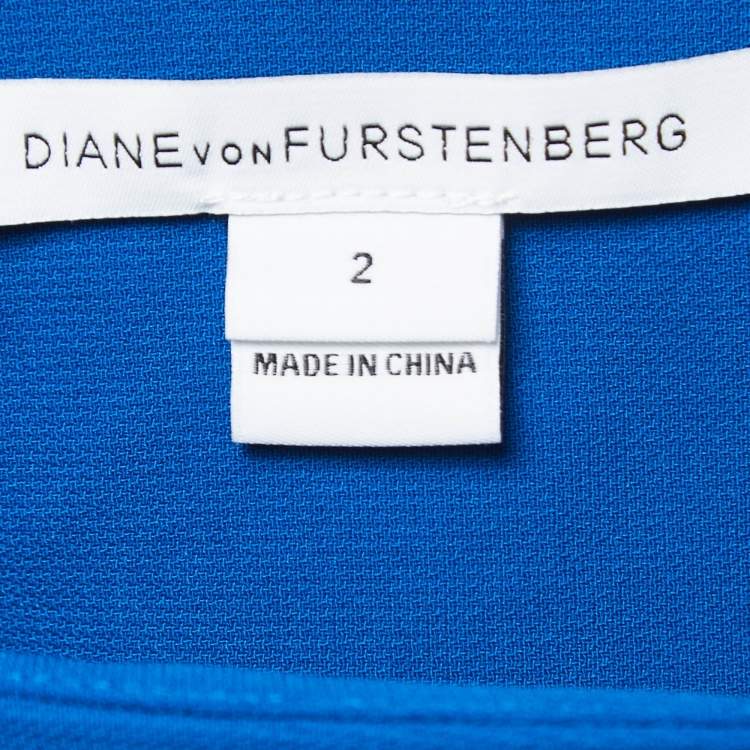 Pre Owned Diane Von Furstenberg Blue Crepe Ruffle Detailed Sleeveless Midi Dress S