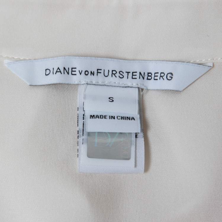 مملوكة مسبقًا Diane Von Furstenberg Cream Silk Sleeveless Ruffled Hem Top S