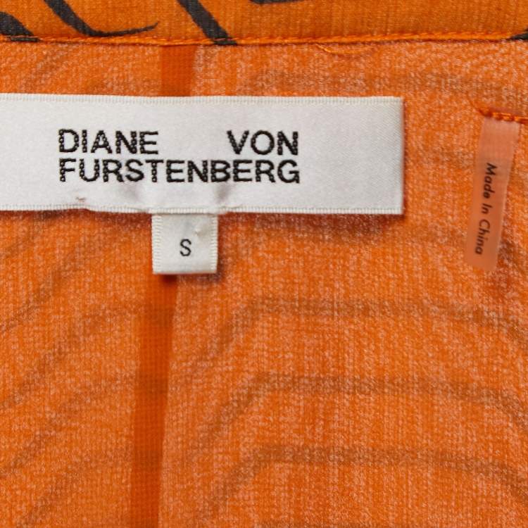 Pre Owned Diane Von Furstenberg Orange Tiger Printed Silk Chiffon Wrap Asymmetrical Long Dress S