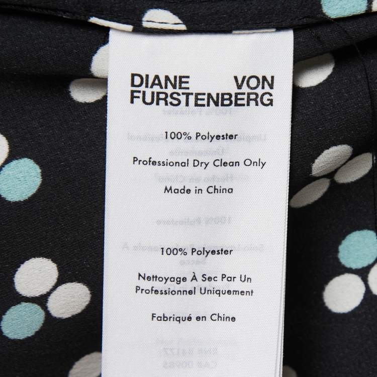 Pre Owned Diane Von Furstenberg Black Printed Crepe Button Front A-Line Maxi Dress M