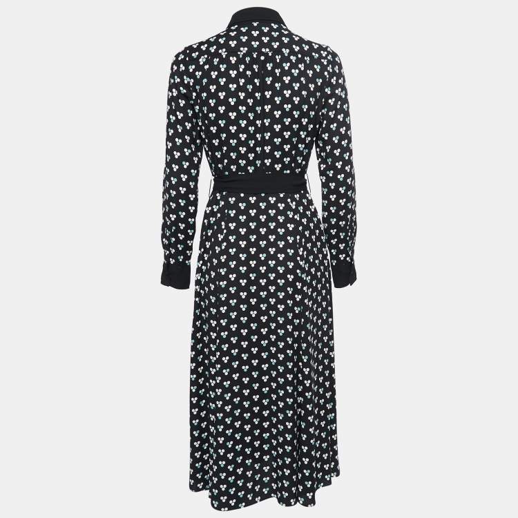 Pre Owned Diane Von Furstenberg Black Printed Crepe Button Front A-Line Maxi Dress M