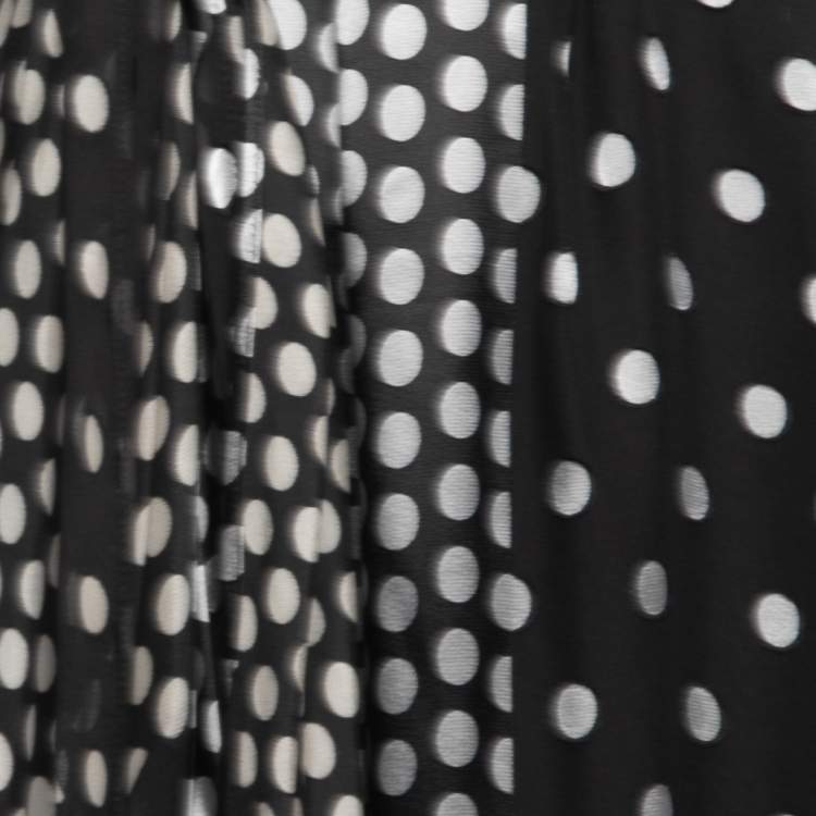 Pre Owned Diane Von Furstenberg Black Polka Dotted Silk Blend Sleeveless V-Neck Draped Maxi Dress XL