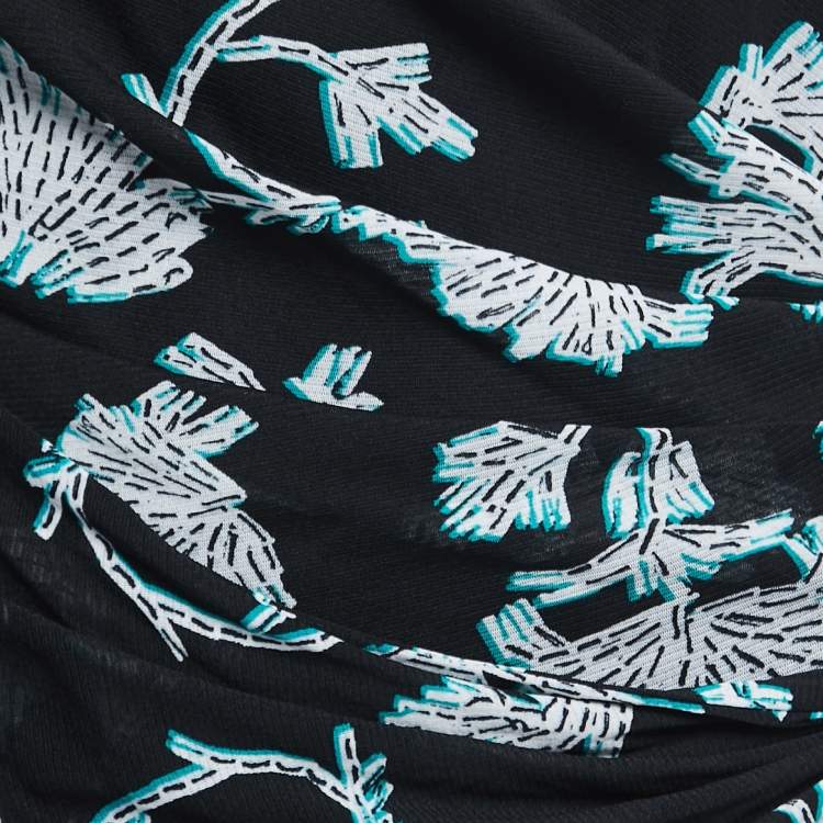 مملوكة مسبقًا Diane Von Furstenberg Black Printed Mesh Wrap Detail Mini Dress L