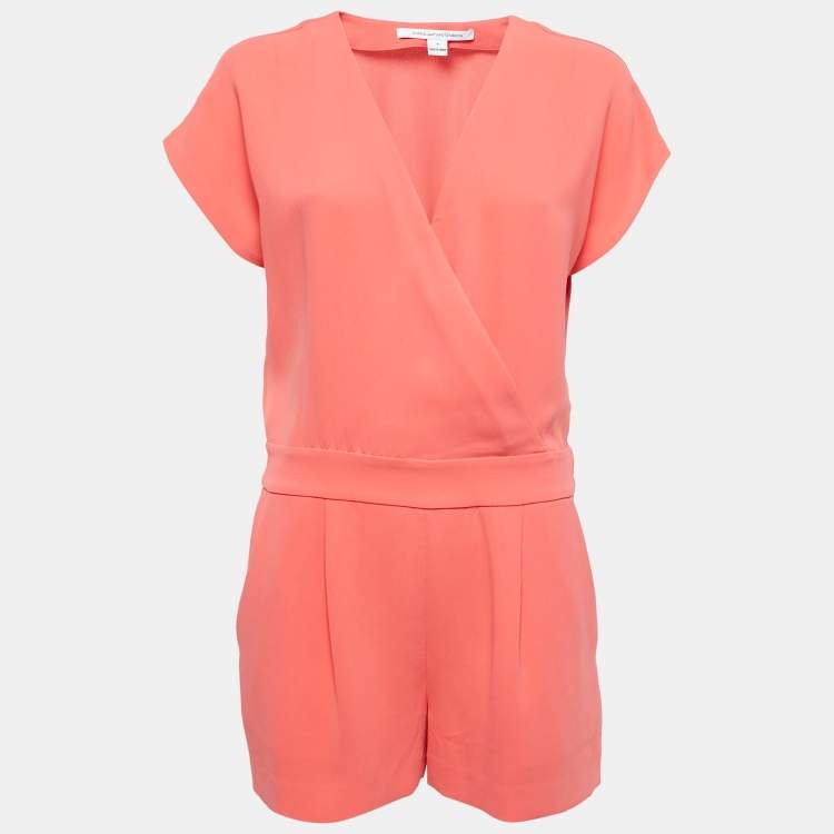 Pre Owned Diane Von Furstenberg Coral Pink Crepe Emerson Romper S