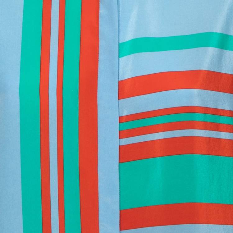 مملوكة مسبقًا Diane Von Furstenberg Blue Striped Silk Round Neck Shirt S