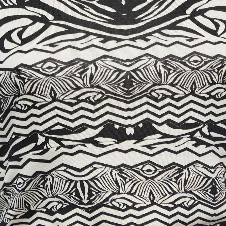 Pre Owned Diane Von Furstenberg Black/White Printed Jersey Selene Dress M