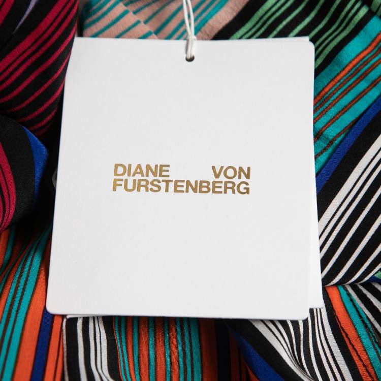 Pre Owned Diane Von Furstenberg Multicolor Striped Silk Button Front Flared Shirt Maxi Dress S
