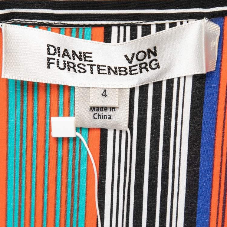 Pre Owned Diane Von Furstenberg Multicolor Striped Silk Button Front Flared Shirt Maxi Dress S