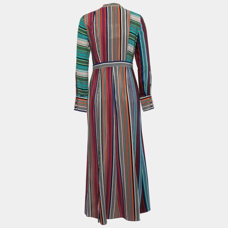 Diane Von Furstenberg Multicolor Striped Silk Button Front Flared Shirt Maxi Dress S Diane Von Furstenberg TLC