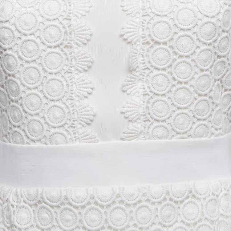 Pre Owned Diane von Furstenberg White Lace Nolly Sheath Dress S
