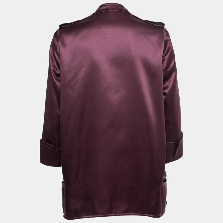 Pre Owned Diane Von Furstenberg Purple Satin Silk Open Front Blazer M