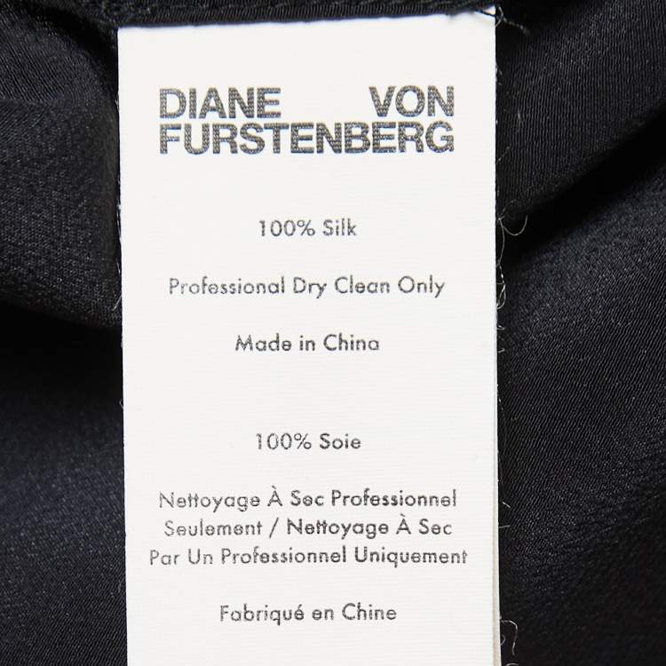 Pre Owned Diane Von Furstenberg Black Floral Printed Silk Pajama Top M