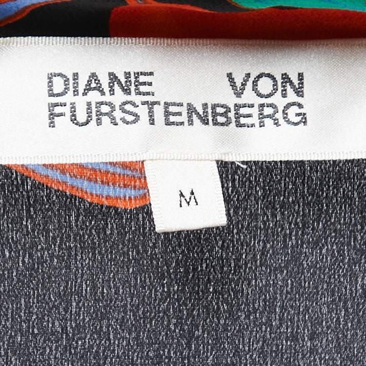 Pre Owned Diane Von Furstenberg Black Floral Printed Silk Pajama Top M