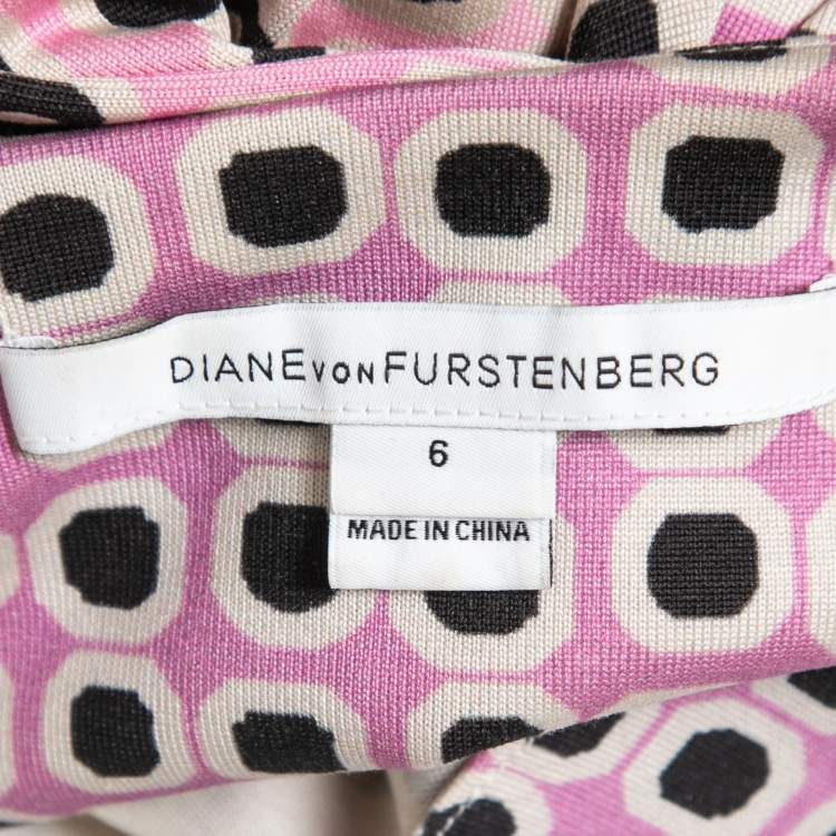 Pre Owned Diane Von Furstenberg Multicolor Printed Knit Draped Tie Detail Short Dress M