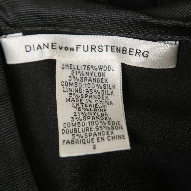 Pre Owned Diane Von Furstenberg Black Wool Sleeveless Pansy Dress S