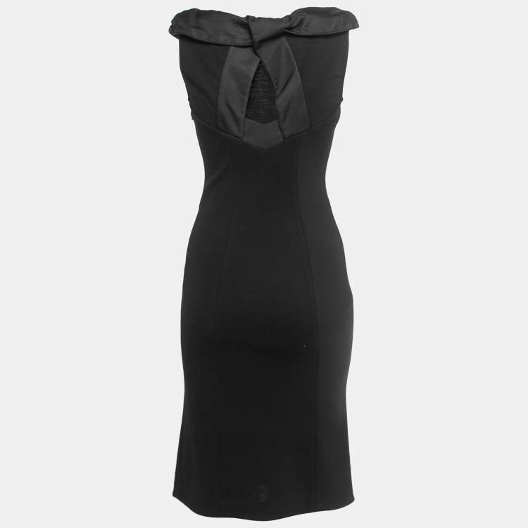 Pre Owned Diane Von Furstenberg Black Wool Sleeveless Pansy Dress S