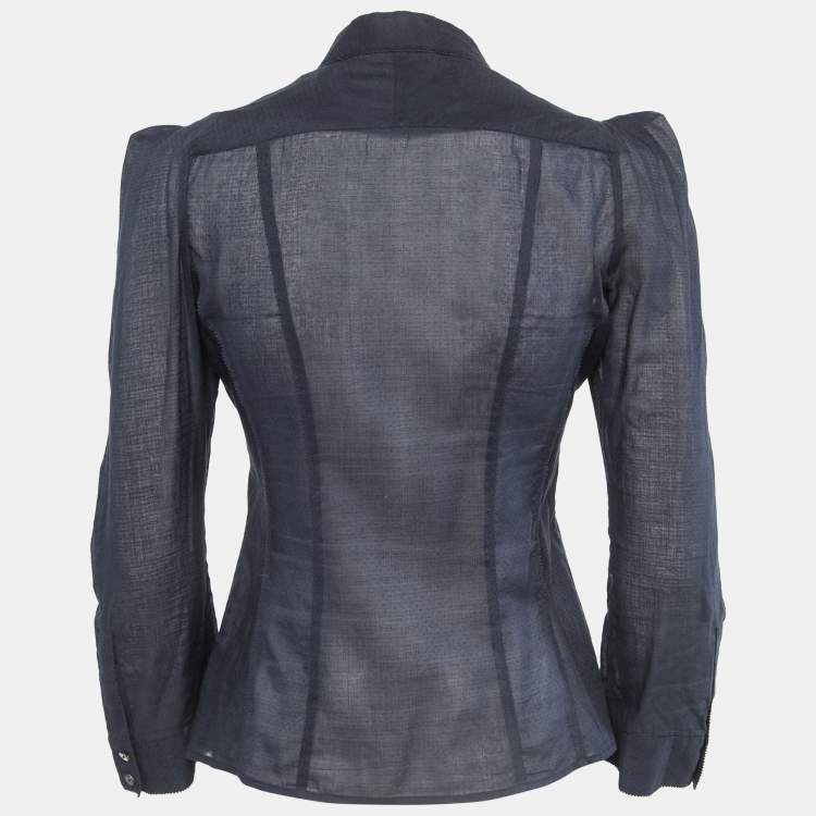 Pre Owned Diane Von Furstenberg Navy Blue Cotton Bea Shirt XS