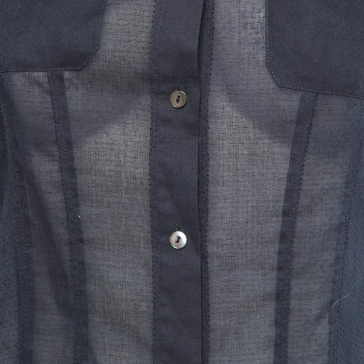 Pre Owned Diane Von Furstenberg Navy Blue Cotton Bea Shirt XS