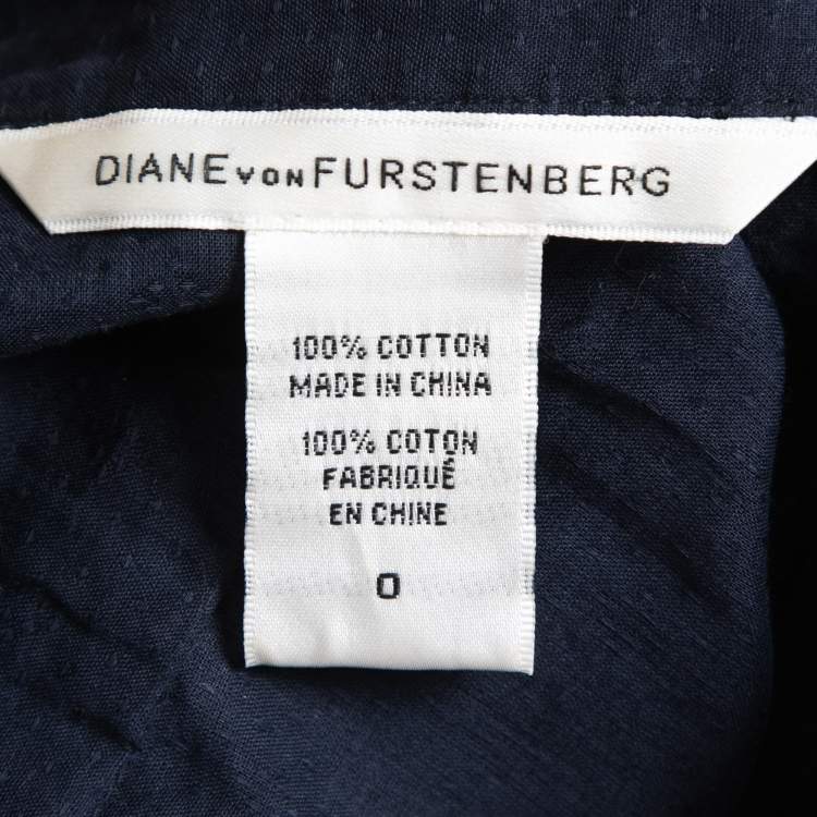 Pre Owned Diane Von Furstenberg Navy Blue Cotton Bea Shirt XS