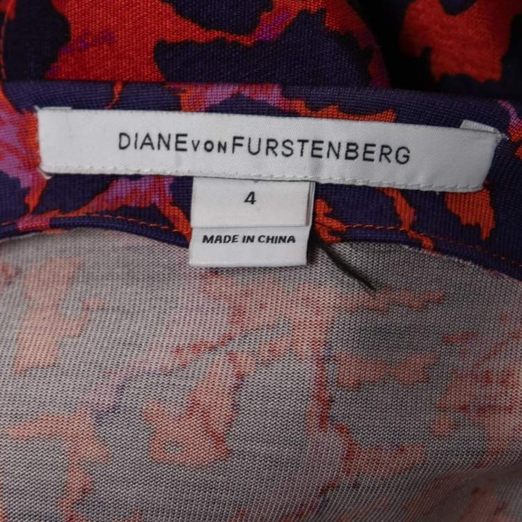 Pre Owned Diane Von Furstenberg Multicolor Printed Jersey Wrap Dress S