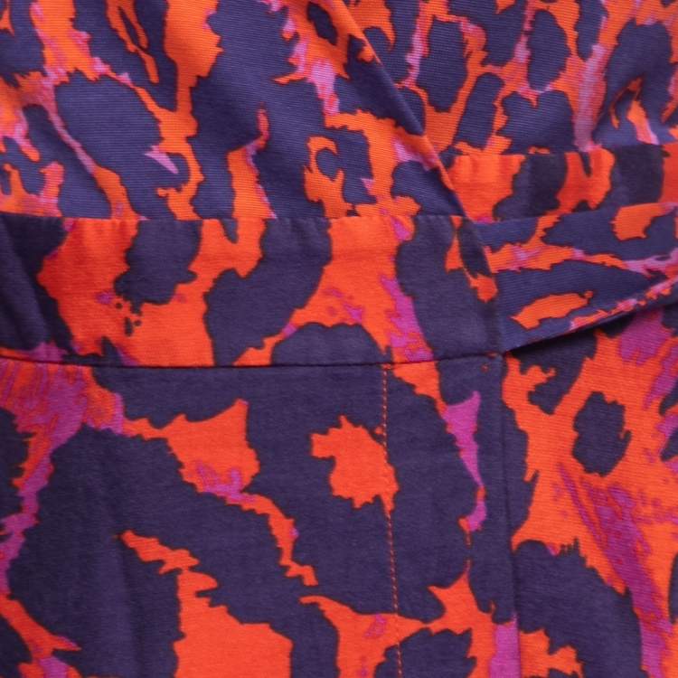 Pre Owned Diane Von Furstenberg Multicolor Printed Jersey Wrap Dress S