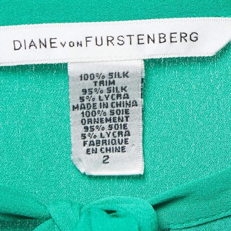 Pre Owned Diane Von Furstenberg Green Silk Long Sleeve Mini Dress S