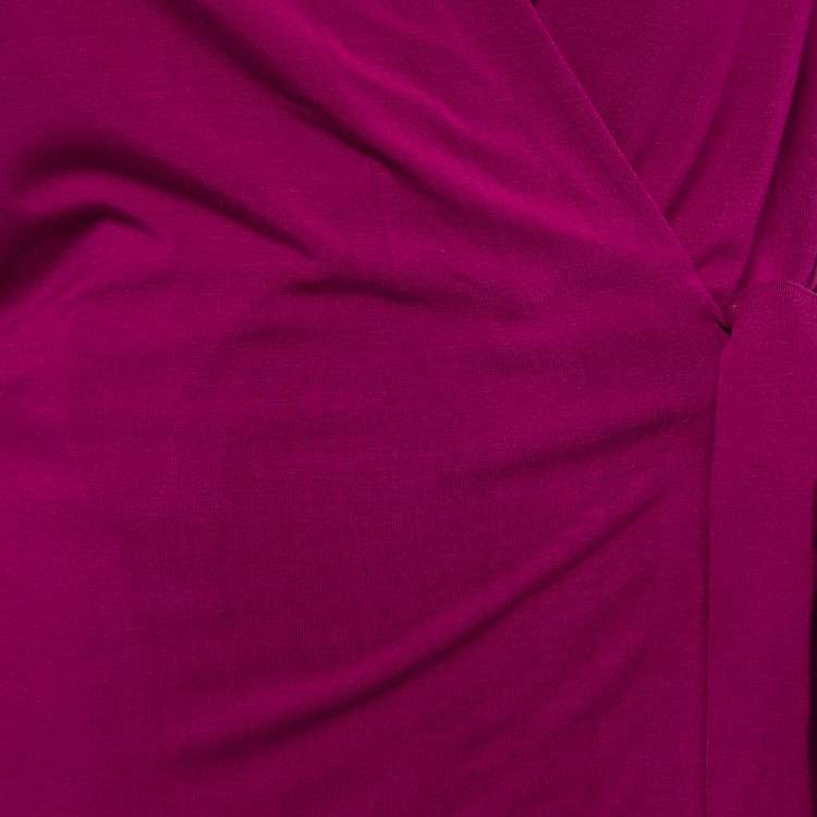 Pre Owned Diane Von Furstenberg Purple Silk Knit Mini Wrap Dress M