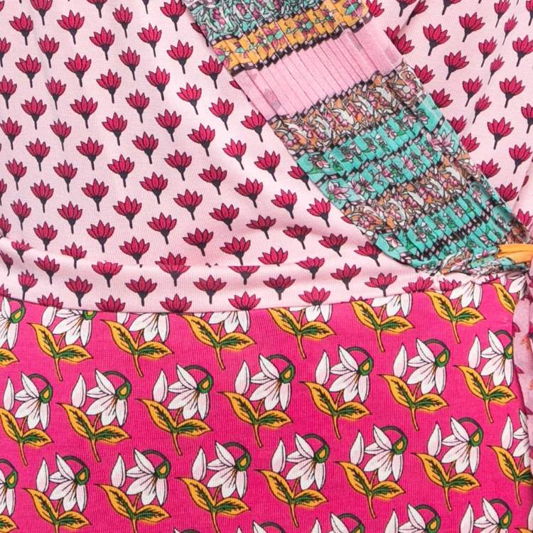 Pre Owned Diane Von Furstenberg Pink Floral Print Silk Wrap On Midi Dress L