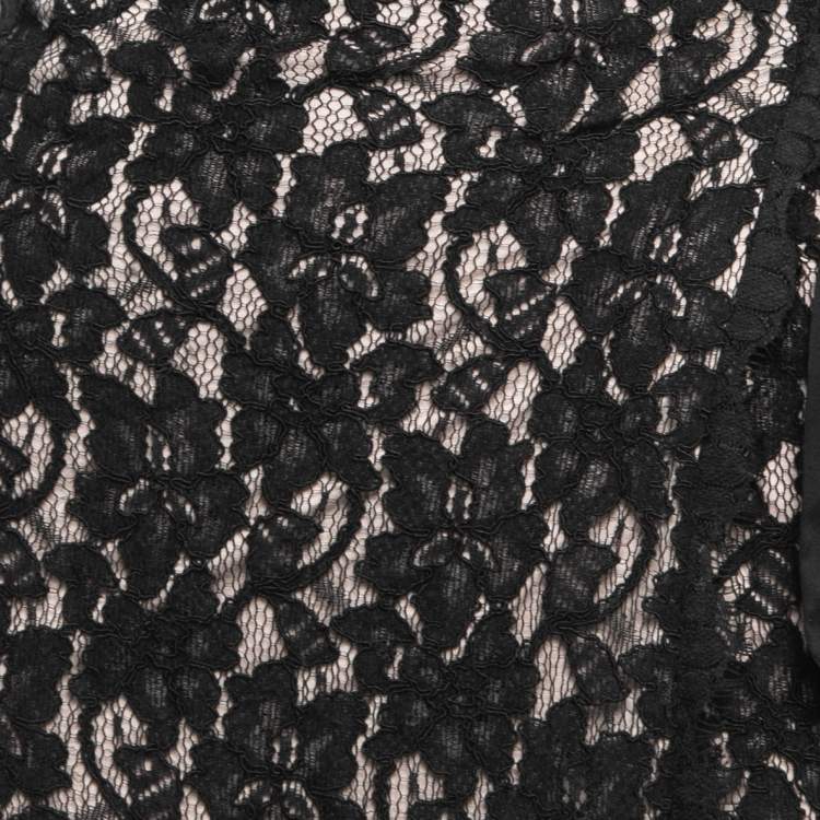 Pre Owned Diane Von Furstenberg Black Floral Lace Sleeveless Wrap Short Dress M