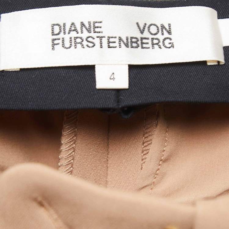 Pre Owned Diane Von Furstenberg Tan Brown Stretch Crepe High Waist Trousers S