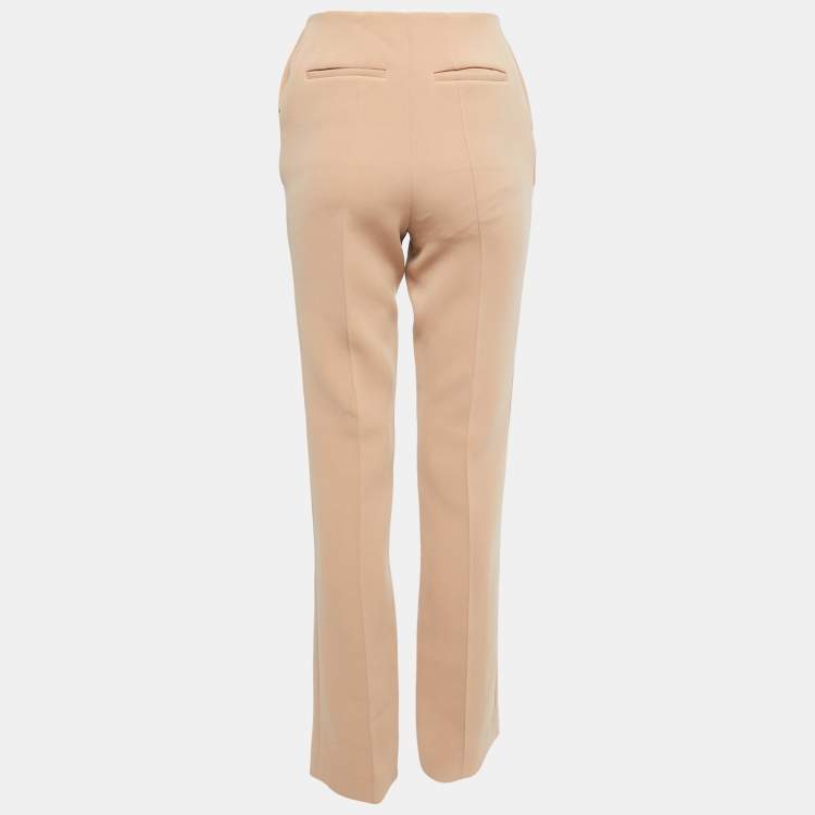 Pre Owned Diane Von Furstenberg Tan Brown Stretch Crepe High Waist Trousers S