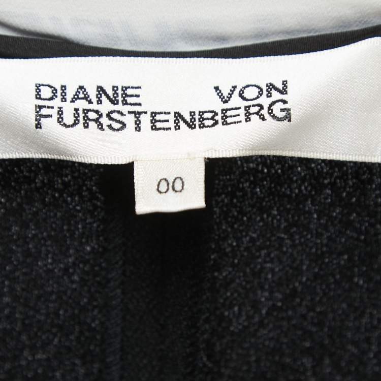 Pre Owned Diane Von Furstenberg Black/White Logo Print Crepe & Silk Wide Leg Back Tie Detail Strappy Jumpsuit XXS