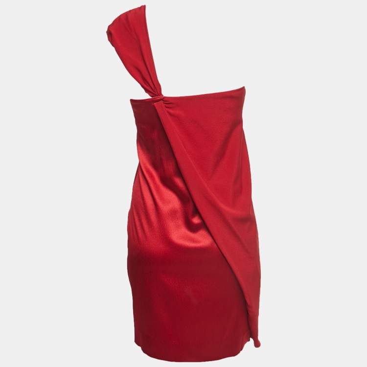 Pre Owned Diane von Furstenberg Red Silk Crepe Valetta One Shoulder Mini Dress S