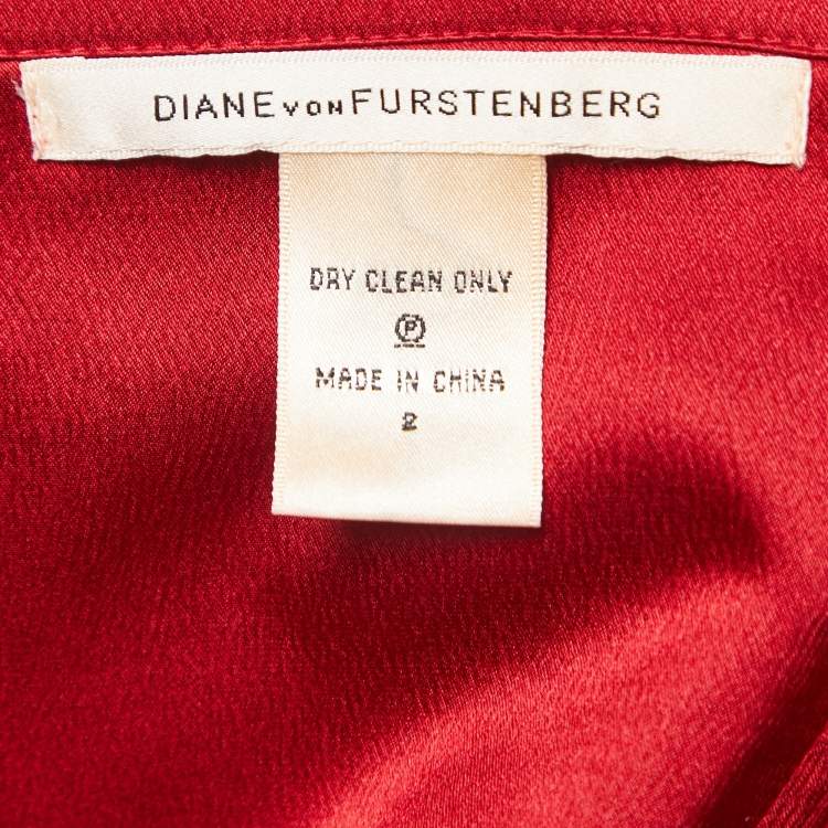 Pre Owned Diane von Furstenberg Red Silk Crepe Valetta One Shoulder Mini Dress S