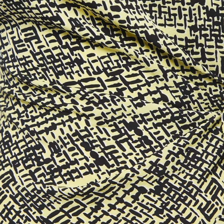 Pre Owned Diane Von Furstenberg Yellow Printed Silk Draped Sleeveless Short Dress S