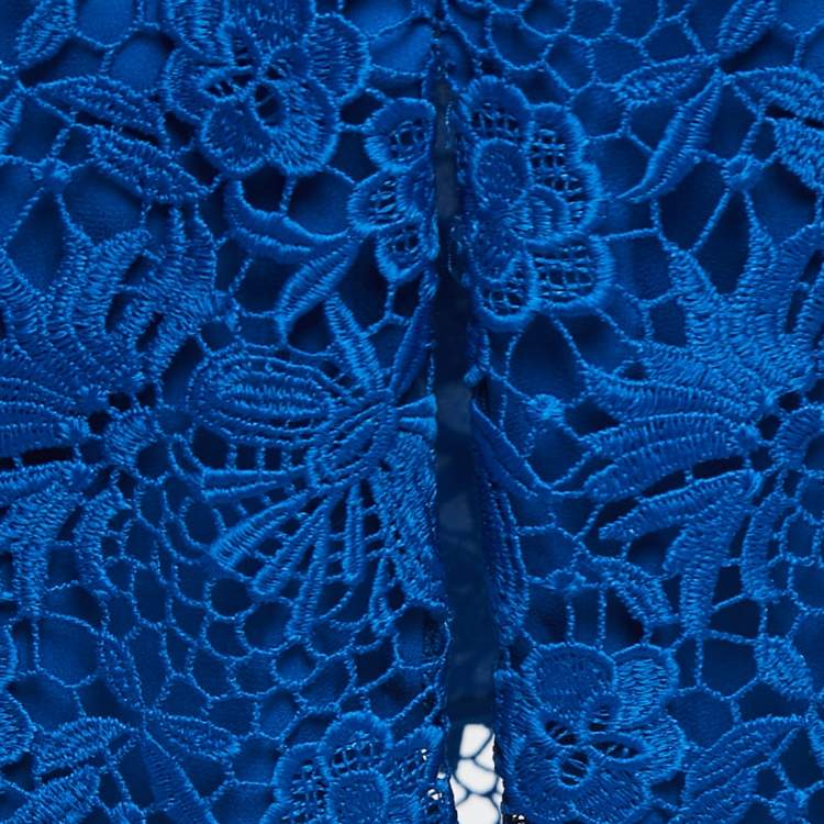 Pre Owned Diane Von Furstenberg Blue Floral Lace Sleeveless Midi Dress S