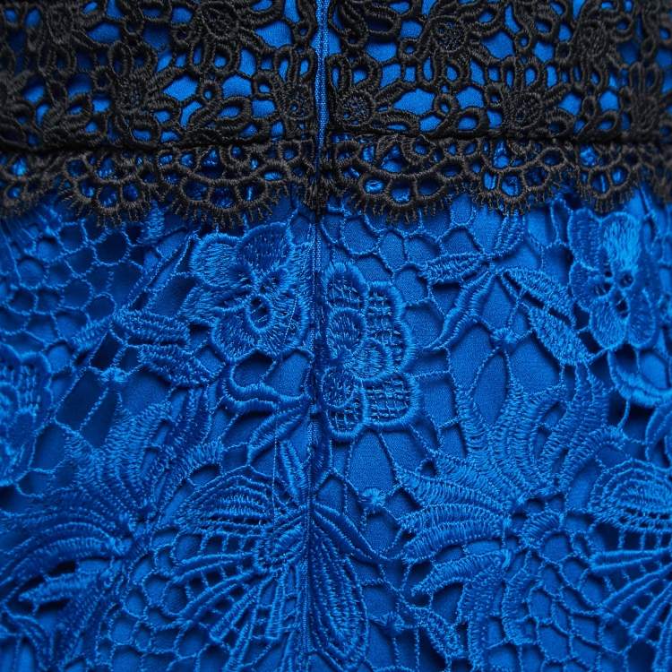 Pre Owned Diane Von Furstenberg Blue Floral Lace Sleeveless Midi Dress S