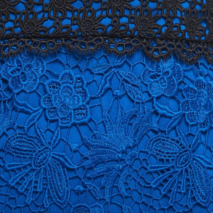 Pre Owned Diane Von Furstenberg Blue Floral Lace Sleeveless Midi Dress S