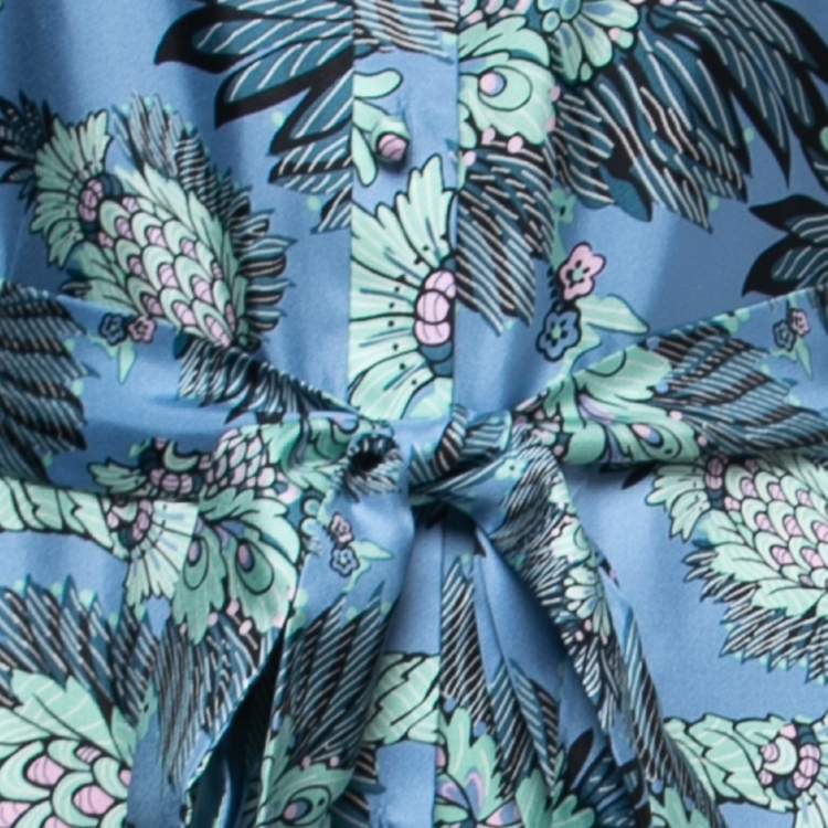 مملوكة مسبقًا Diane Von Furstenberg Blue Printed Silk Belted Shirt Dress M