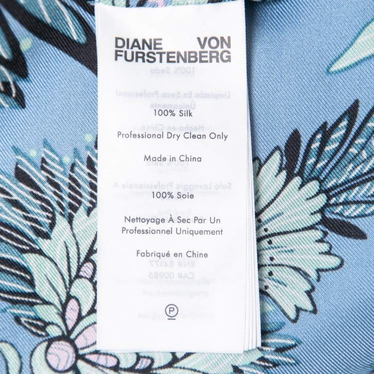 مملوكة مسبقًا Diane Von Furstenberg Blue Printed Silk Belted Shirt Dress M