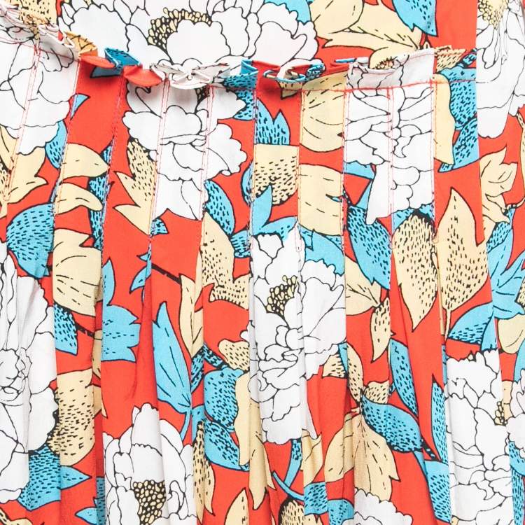 Pre Owned Diane Von Furstenberg Red Floral Printed Silk Wrap Midi Skirt S