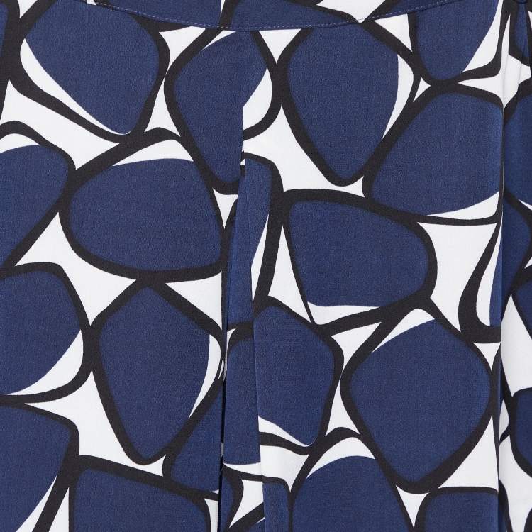 Pre Owned Diane Von Furstenberg Navy Blue Printed Silk Top L