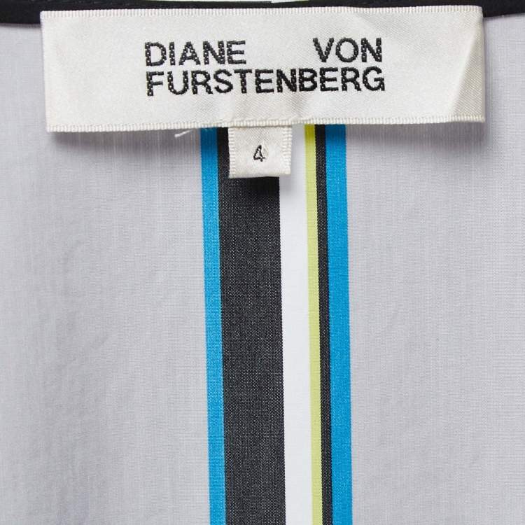 Pre Owned Diane Von Furstenberg Grey/Peach Striped Cotton Wrap Midi Dress S