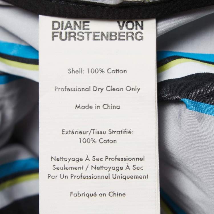 Pre Owned Diane Von Furstenberg Grey/Peach Striped Cotton Wrap Midi Dress S