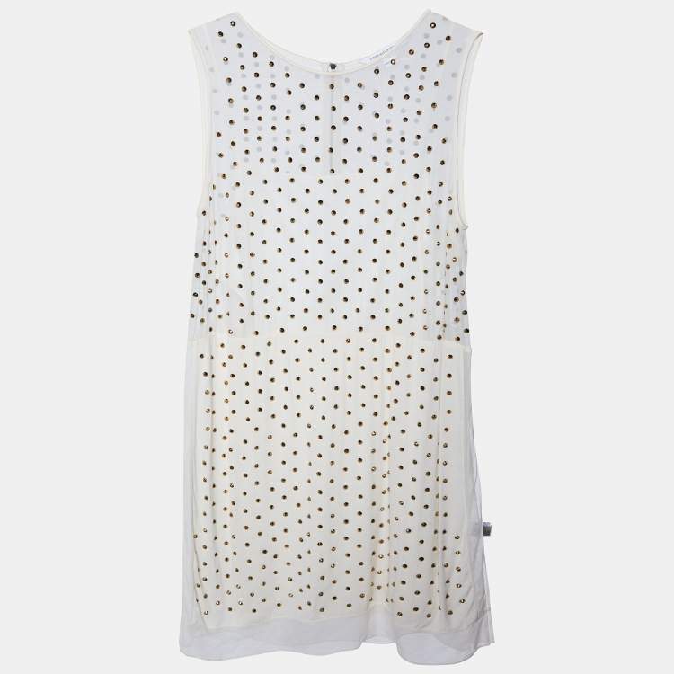 Pre Owned Diane Von Furstenberg White Studded Abriela Embellished Dress XL