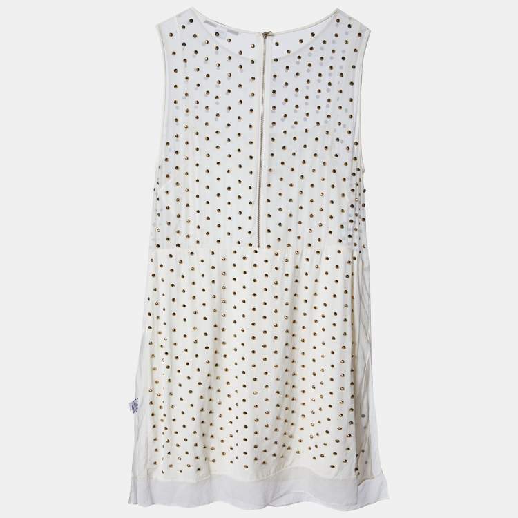 Pre Owned Diane Von Furstenberg White Studded Abriela Embellished Dress XL