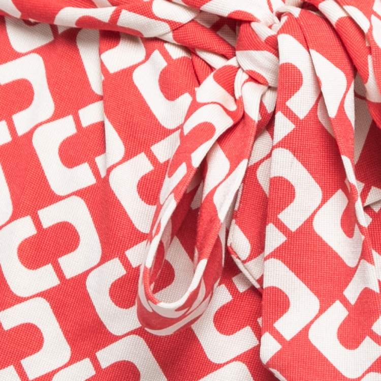 Pre Owned Diane Von Furstenberg Red Printed Silk New Julian Two Wrap Dress S