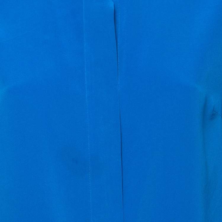 Pre Owned Diane Von Furstenberg Blue Silk Roundneck Buttoned Blouse M